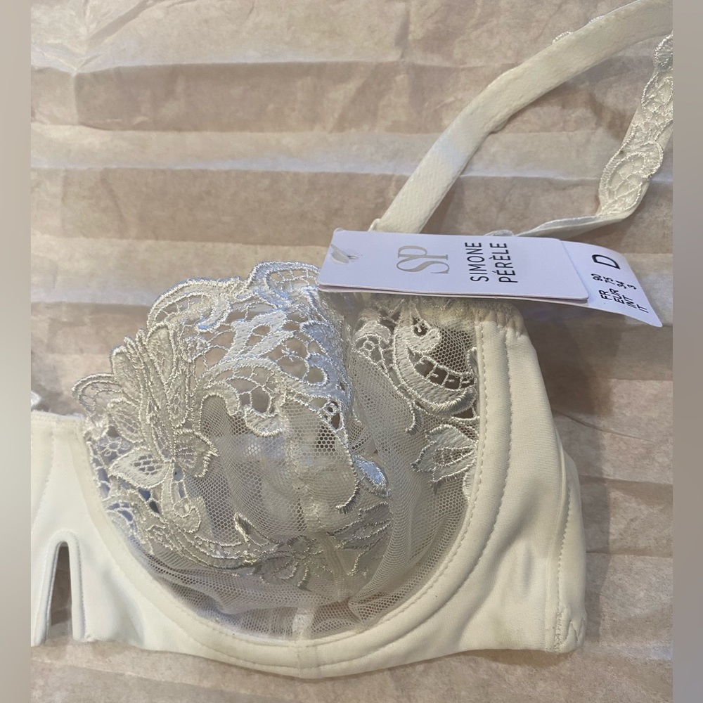 Simone Perele White Lace Sheer Mesh Underwire Demi Bra 34D - Picture 8 of 8